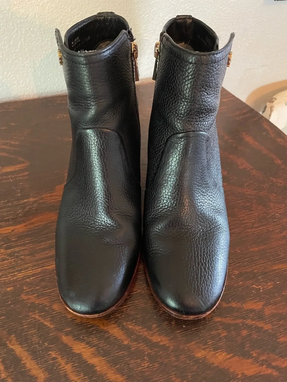 Tory Burch Black Leather Ankle Booties with Wood Heel